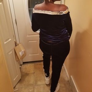 SHANCOUTURE Strecth Velour jogger with sequins